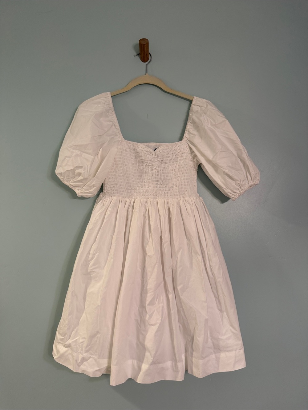Kourtney White Puff-Sleeve Smocked Mini Dress